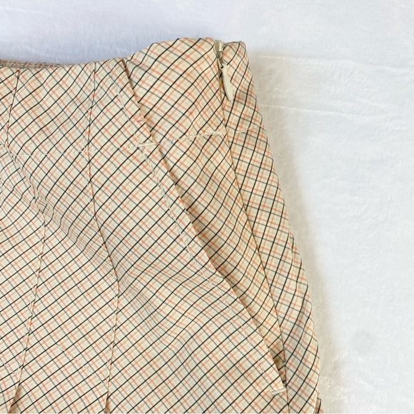 Theory Pleated Skirt Checkered Print 6 Tan - Picture 5 of 11
